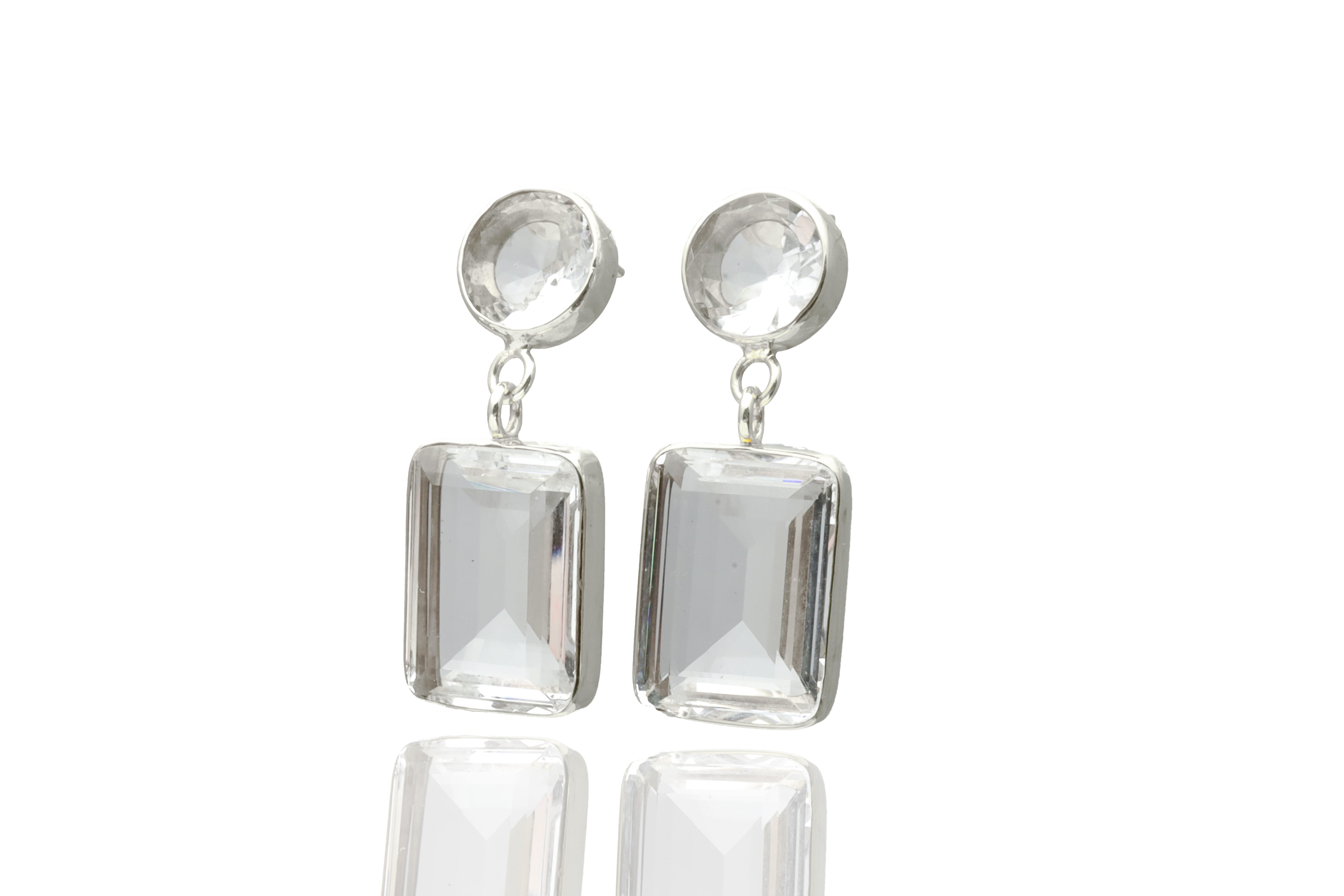 Clear Quartz Double Stone Silver Bezel Set Earrings Earrings Anemone Limited
