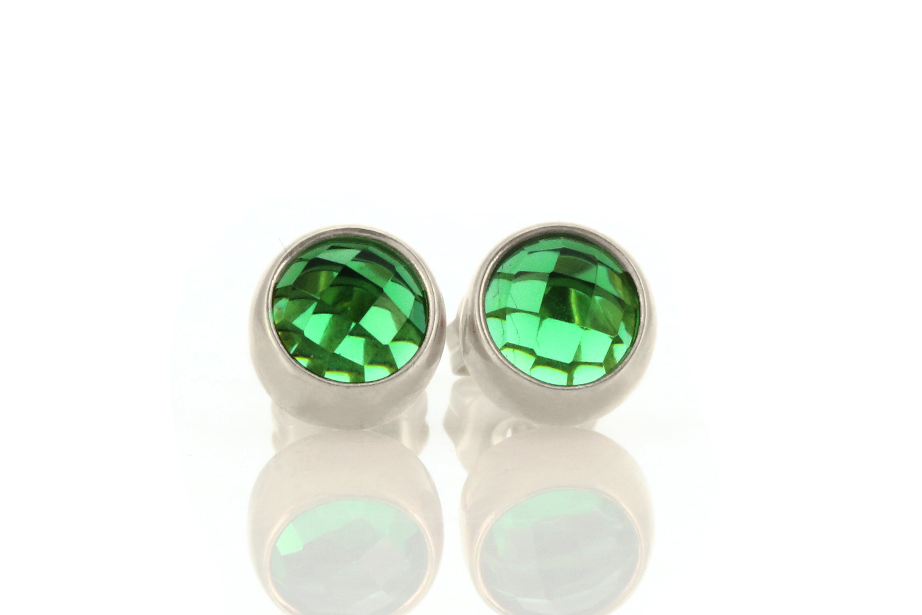Round Emerald Earrings in Silver Bezel Setting Earrings Anemone Limited