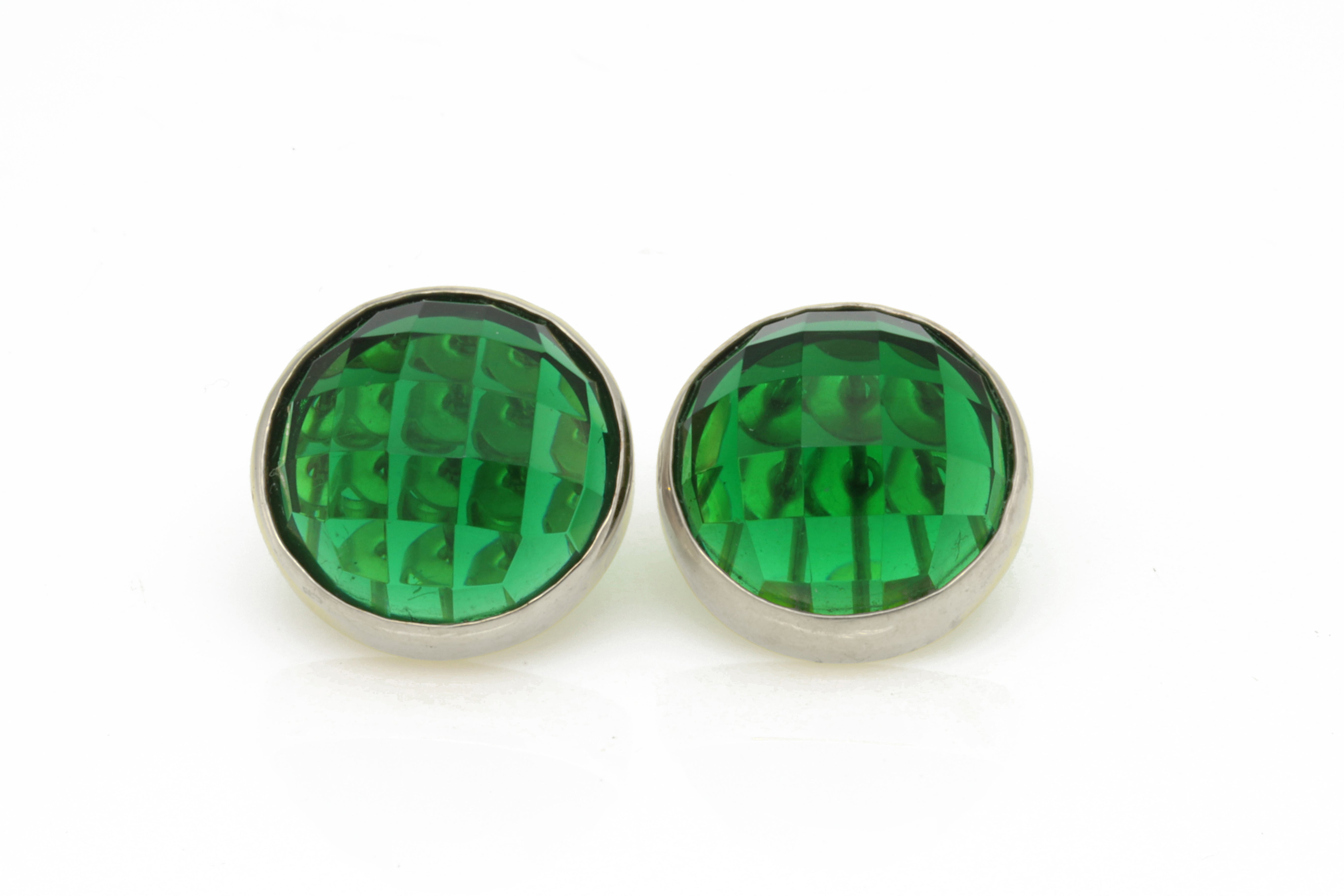 Bezel Set Emerald Gemstone Gold Stud Earrings Earrings Anemone Limited