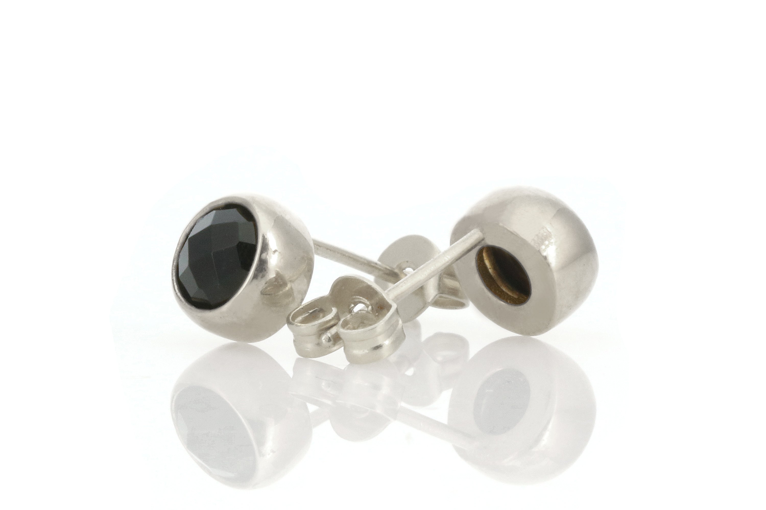 Round Black Onyx Bezel Set Earrings in 925 Sterling Silver Earrings Anemone Limited